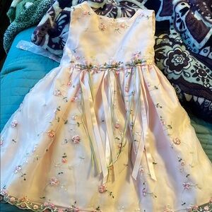 Cinderella Pink Embroidered Floral Ribbon Sleeveless Sundress Formal 24M Wedding